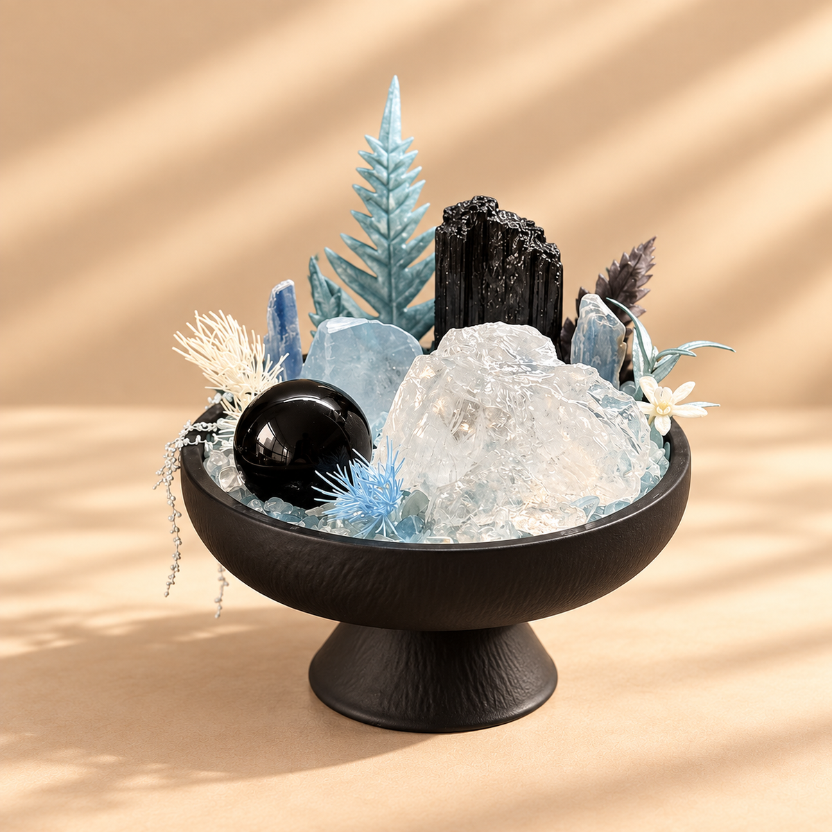 Polar Sentinel — Black Tourmaline & Clear Quartz Crystal Garden
