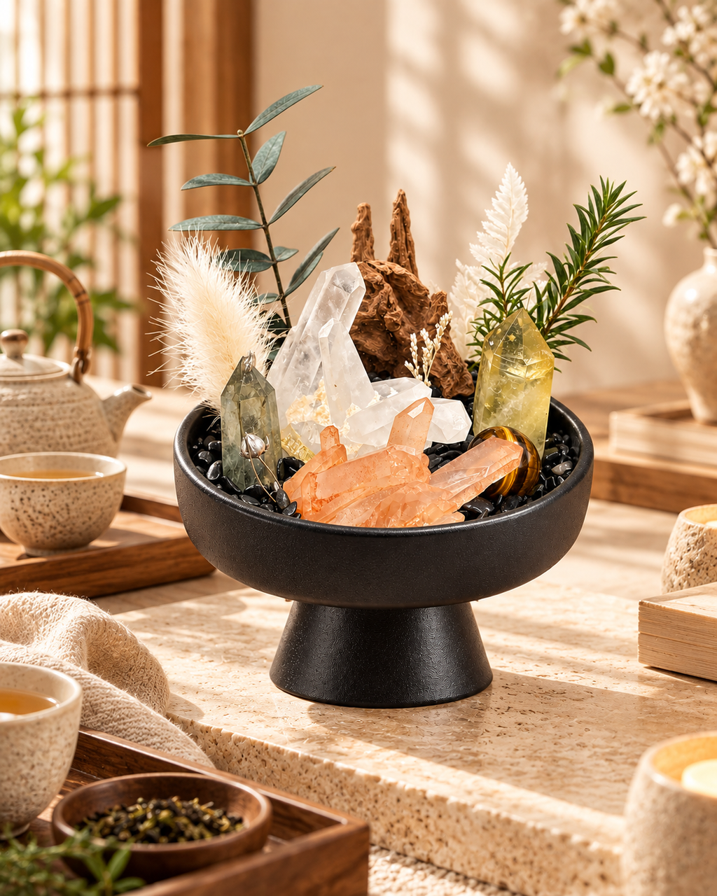 Sunlit Branch — Clear Quartz Crystal Garden