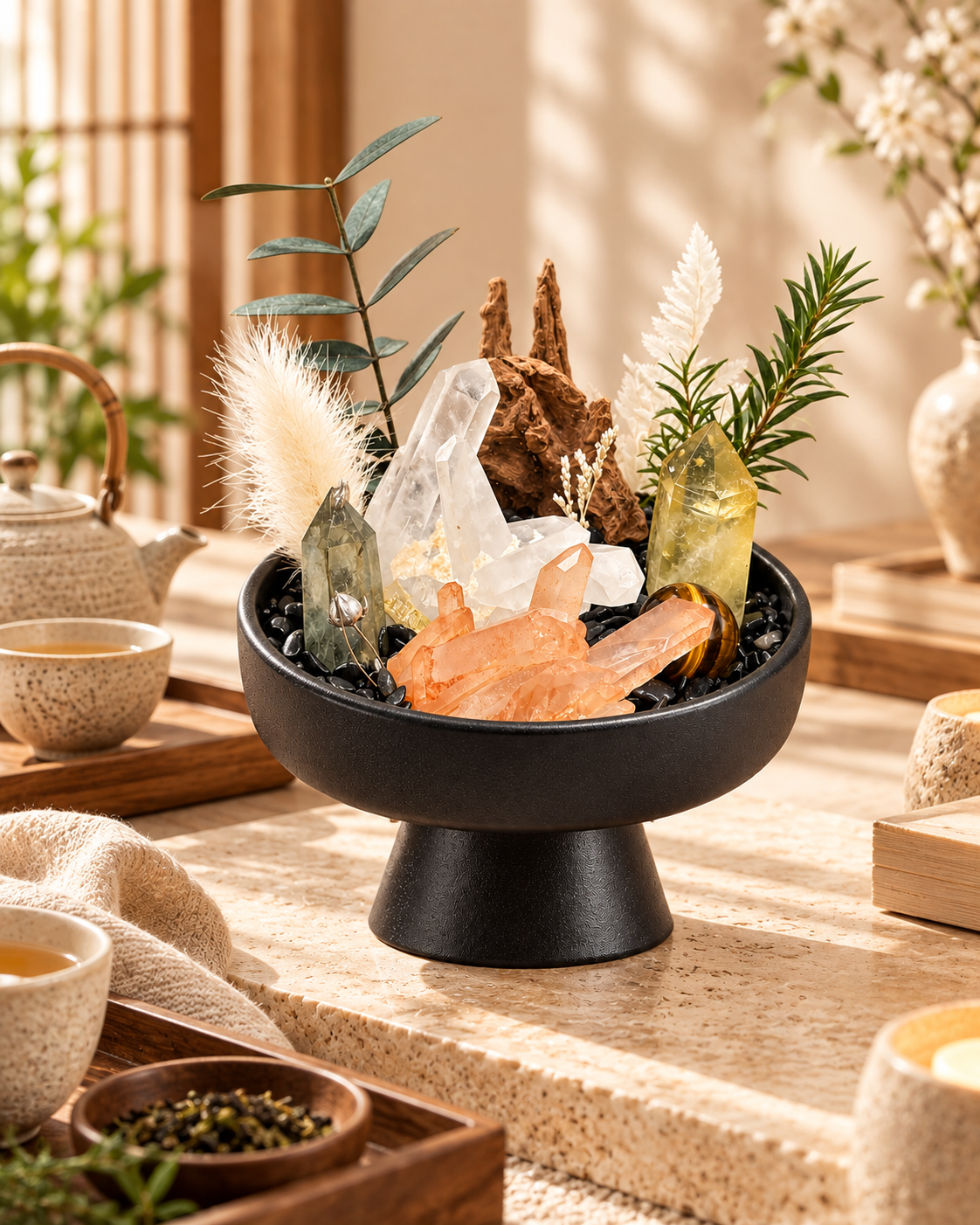 Sunlit Branch — Clear Quartz Crystal Garden