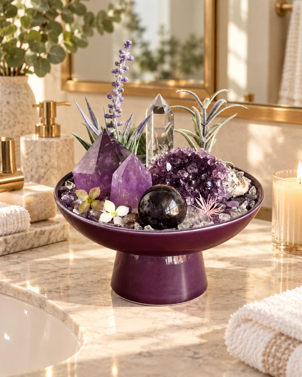 Violet Meridian — Amethyst & Clear Quartz Crystal Garden