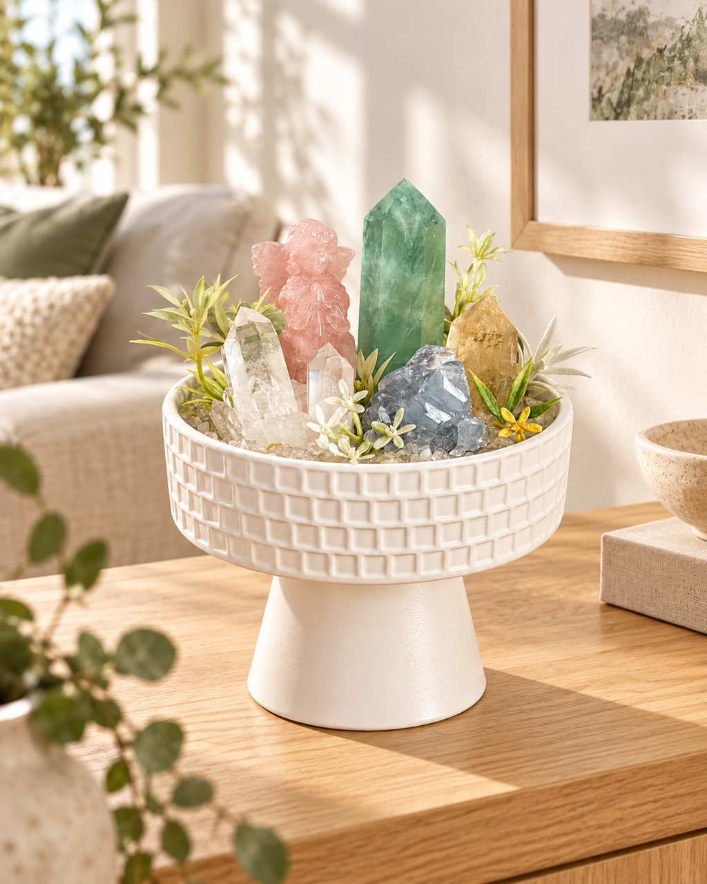 Garden Prism — Green Fluorite & Rose Quartz Crystal Garden