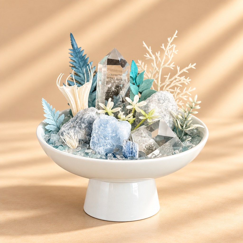 Arctic Bloom — Blue Calcite & Clear Quartz Crystal Garden