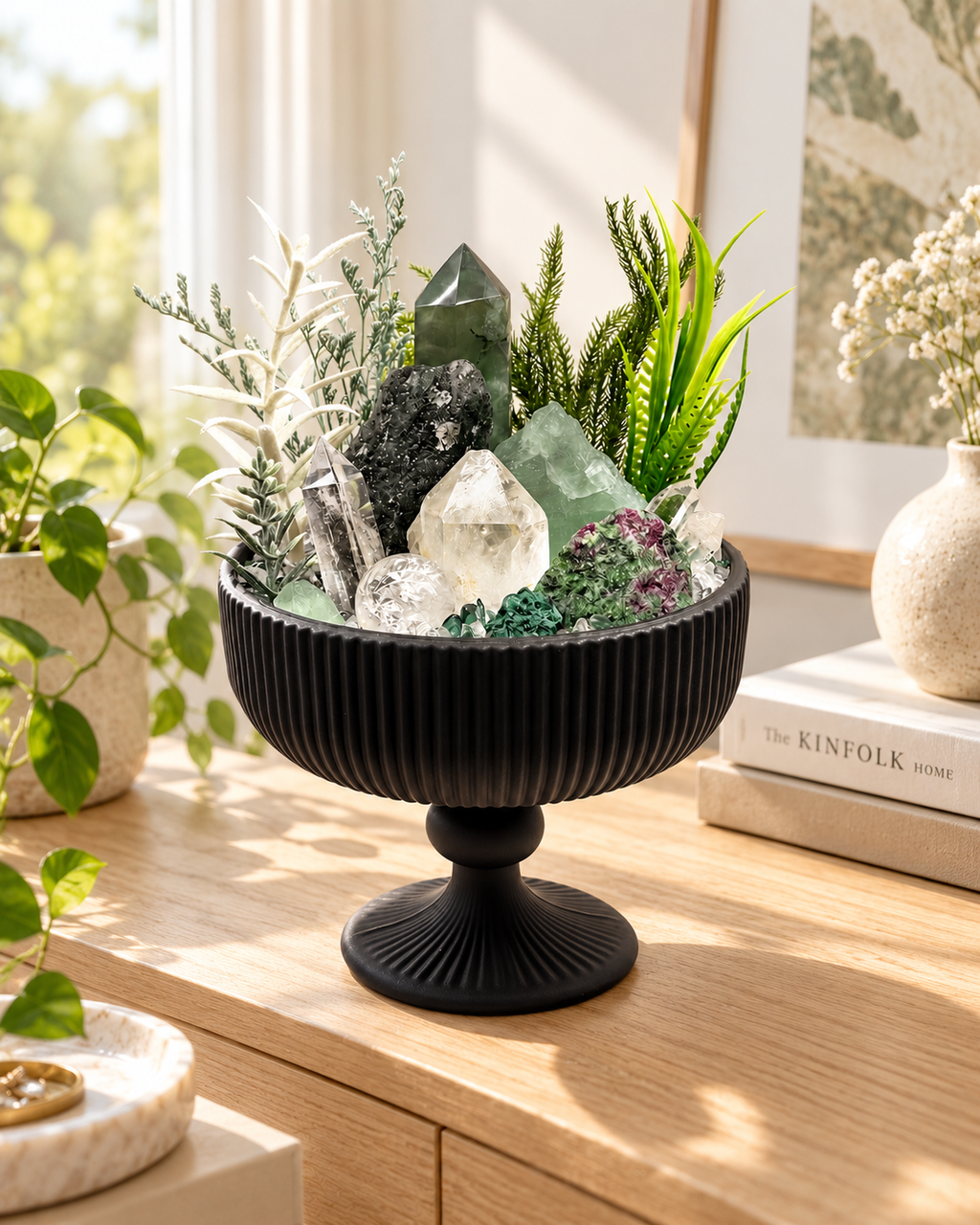 Evergreen Clarity — Green Fluorite & Clear Quartz Crystal Garden