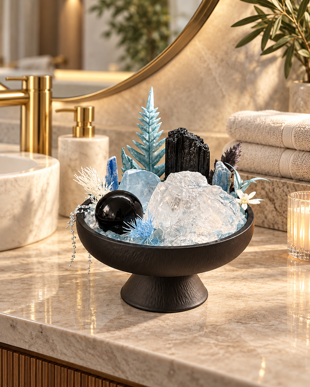 Polar Sentinel — Black Tourmaline & Clear Quartz Crystal Garden