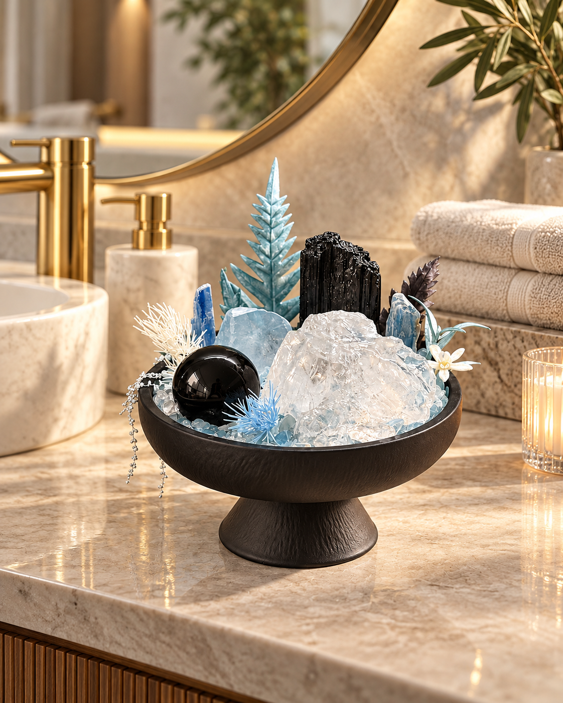 Polar Sentinel — Black Tourmaline & Clear Quartz Crystal Garden