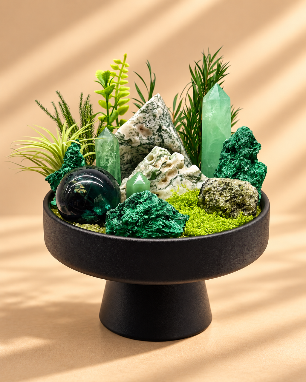 Verdant Monument — Green Fluorite & Malachite Crystal Garden