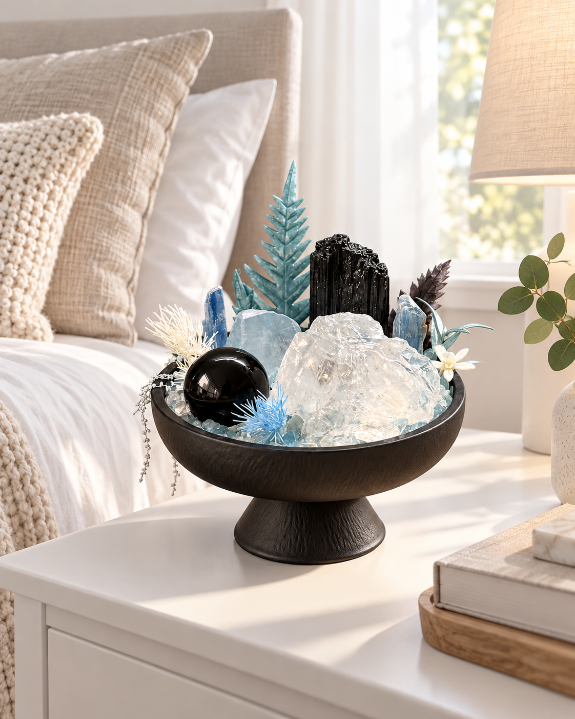 Polar Sentinel — Black Tourmaline & Clear Quartz Crystal Garden