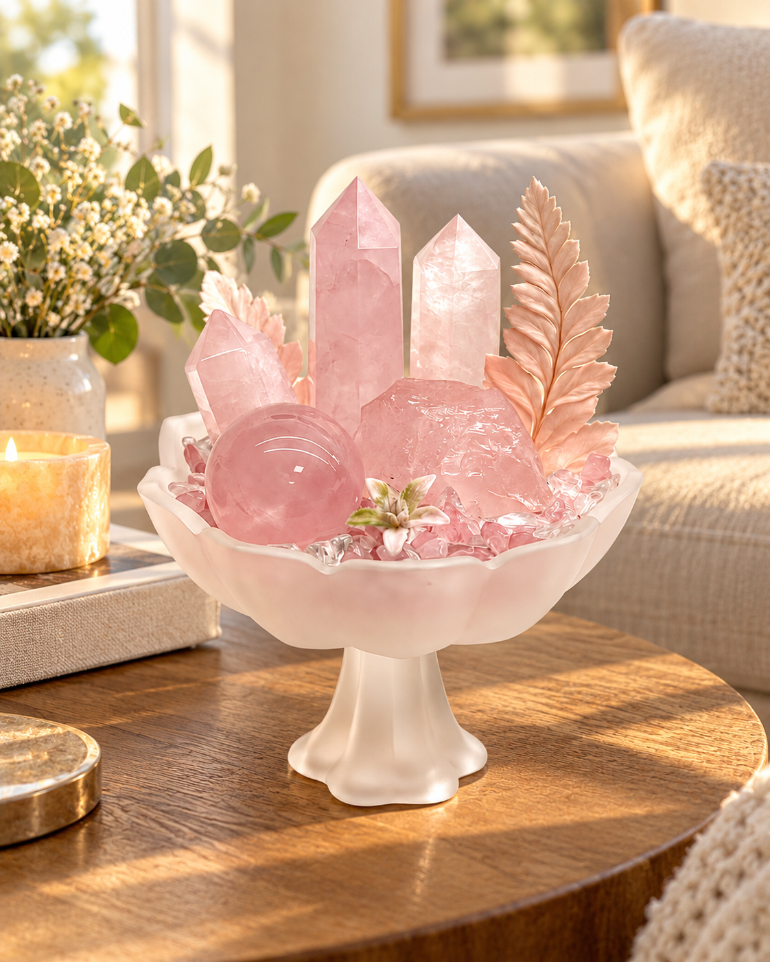 Rose Luminance — Rose Quartz & Clear Quartz Crystal Garden