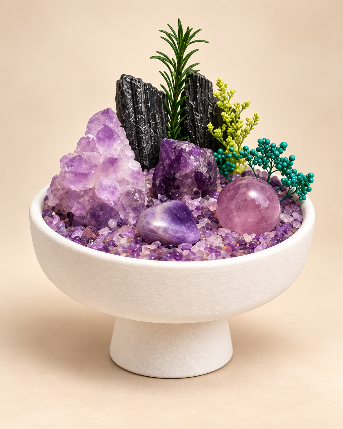 Violet Sentinel — Amethyst & Black Tourmaline Crystal Garden