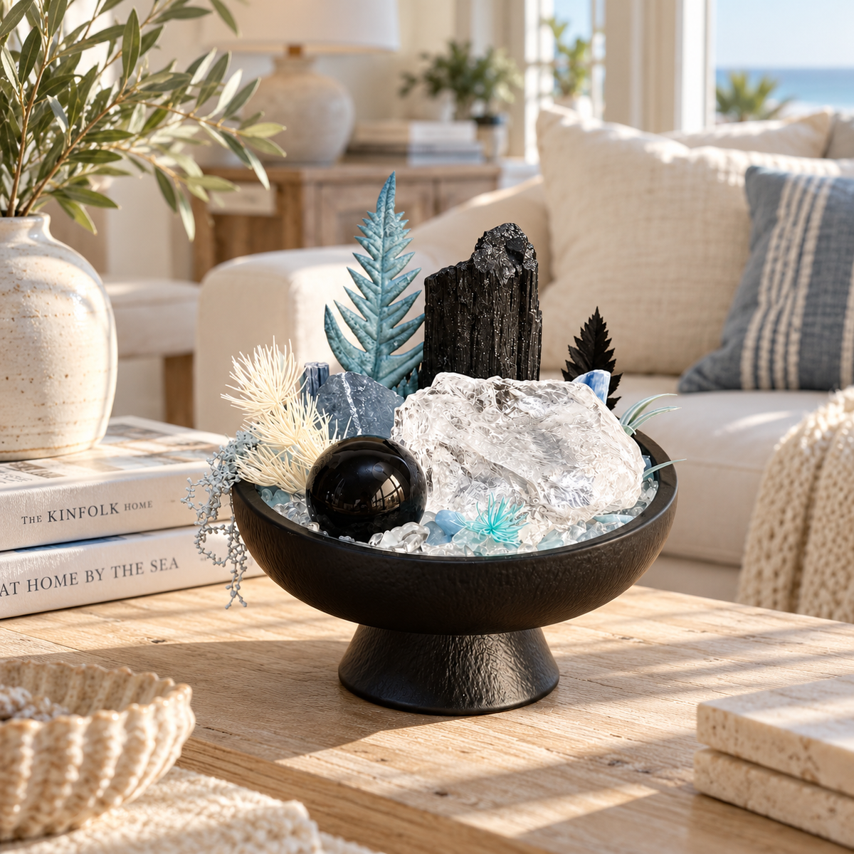Frosted Sentinel — Black Tourmaline & Clear Quartz Crystal Garden