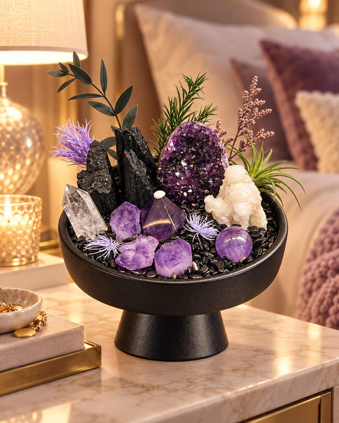 Violet Anchorage — Amethyst & Black Tourmaline Crystal Garden