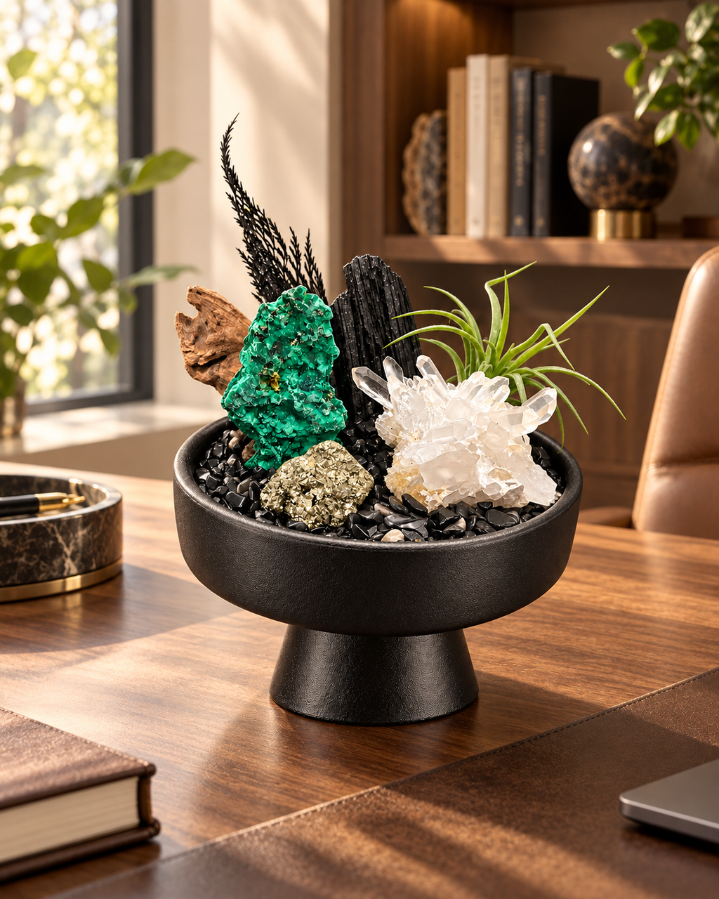Verdant Forge — Black Tourmaline & Clear Quartz Crystal Garden