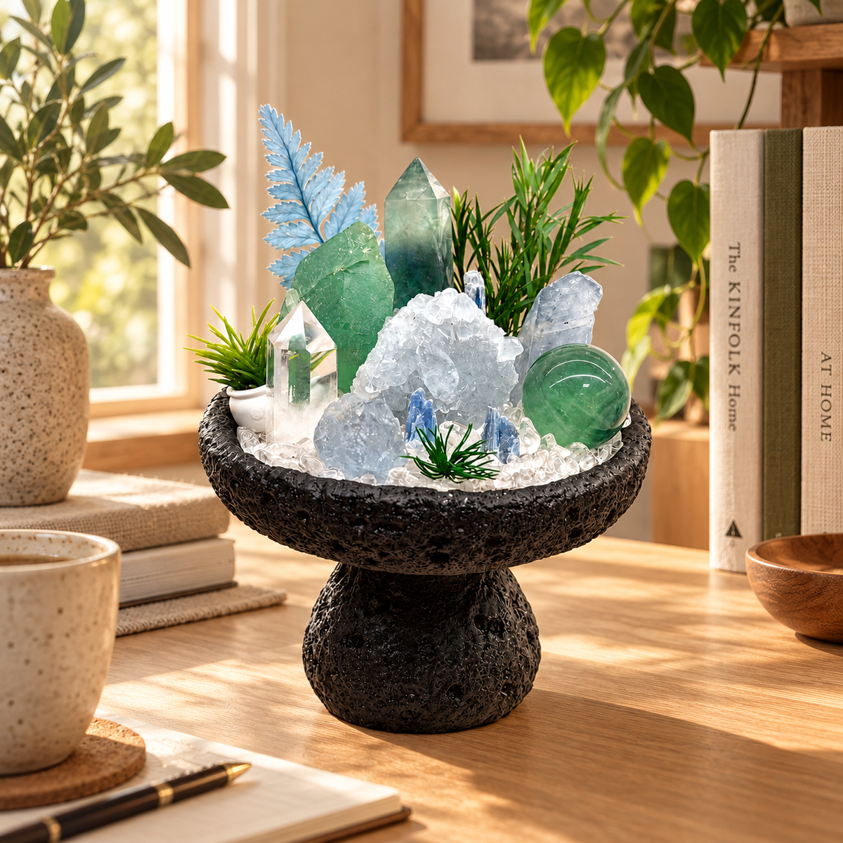 Alpine Verdure — Green Fluorite & Clear Quartz Crystal Garden