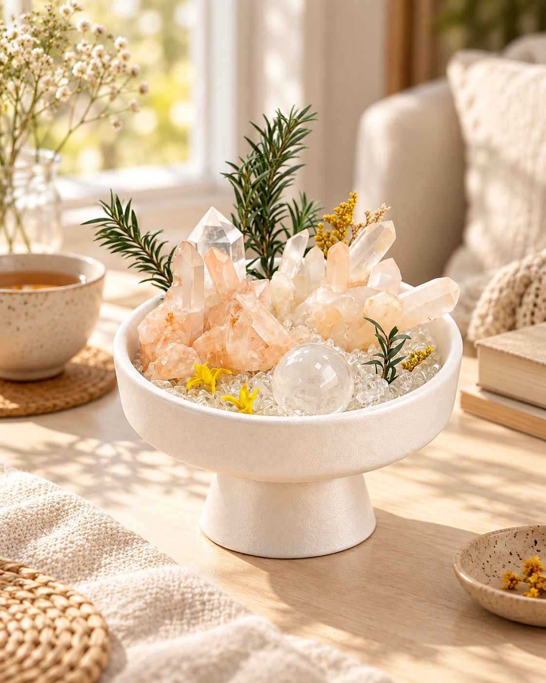Peach Clarity — Clear Quartz Crystal Garden