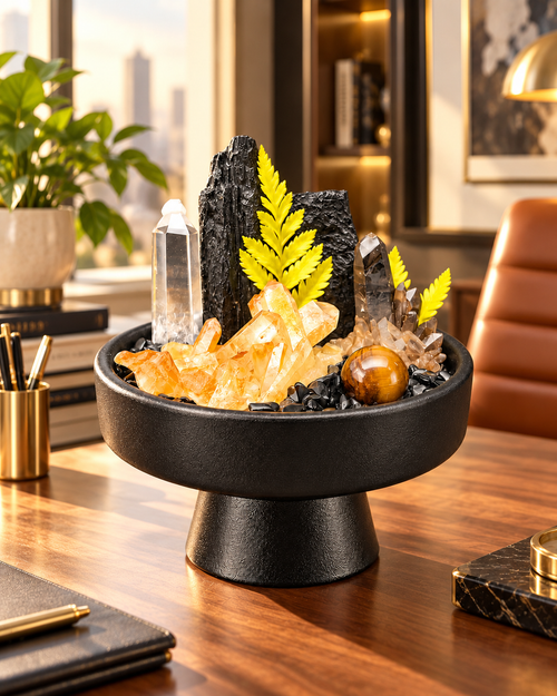 Amber Fortress — Black Tourmaline & Clear Quartz Crystal Garden