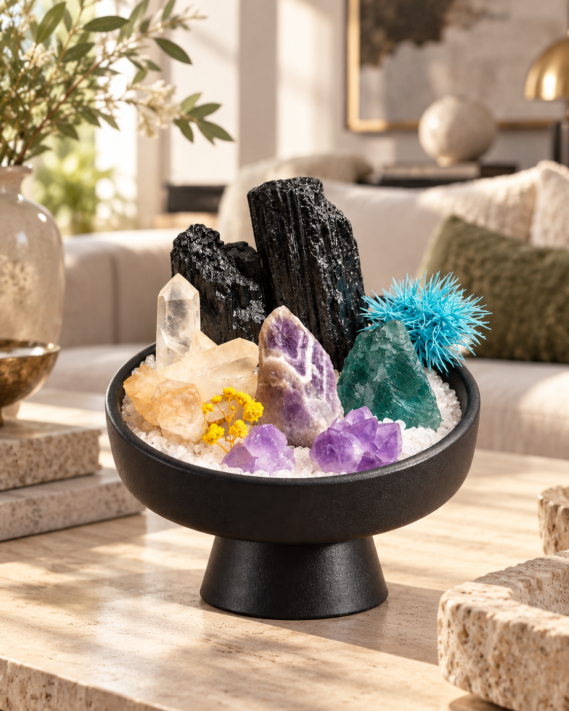 Fourfold Horizon — Black Tourmaline & Amethyst Crystal Garden