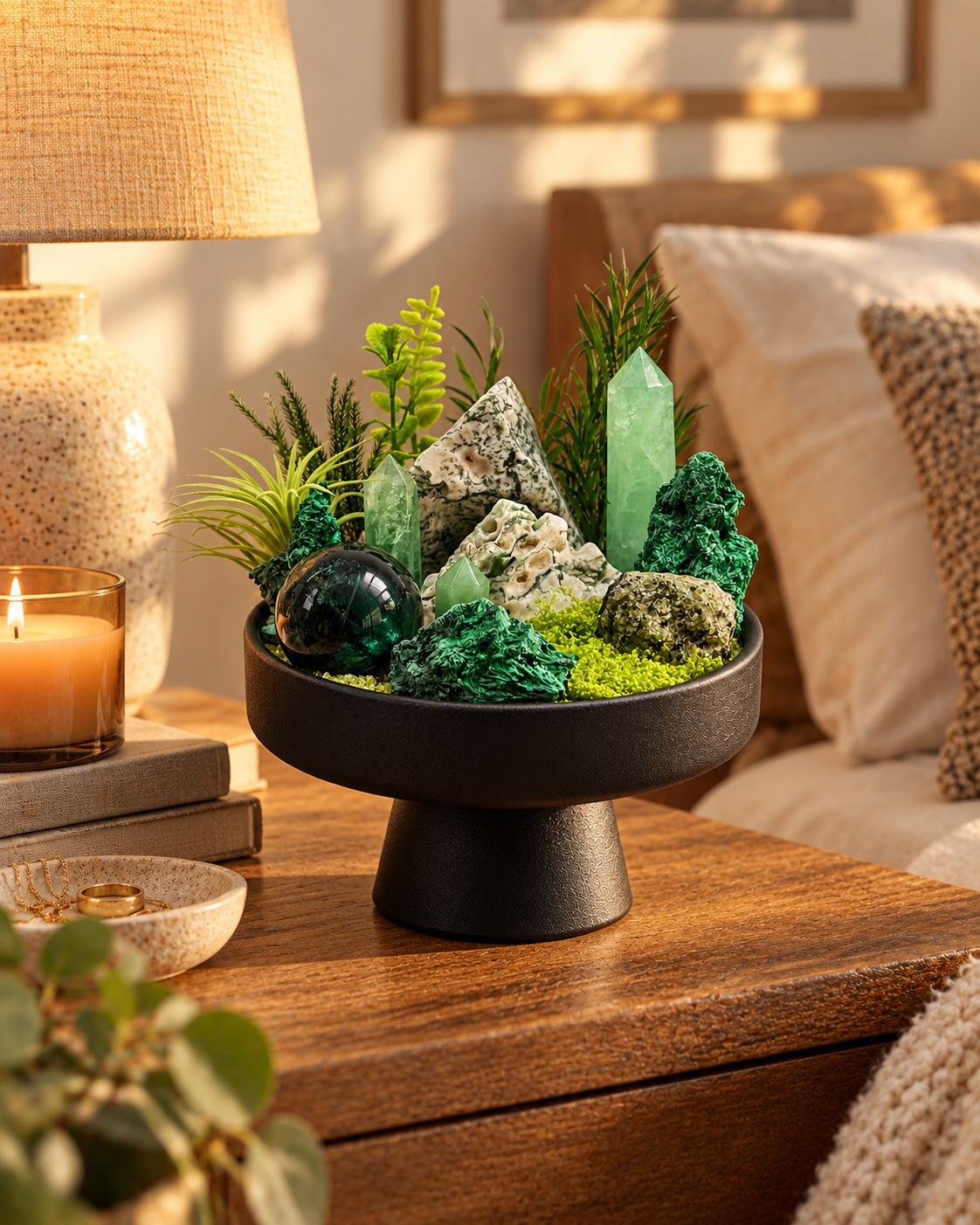 Verdant Monument — Green Fluorite & Malachite Crystal Garden