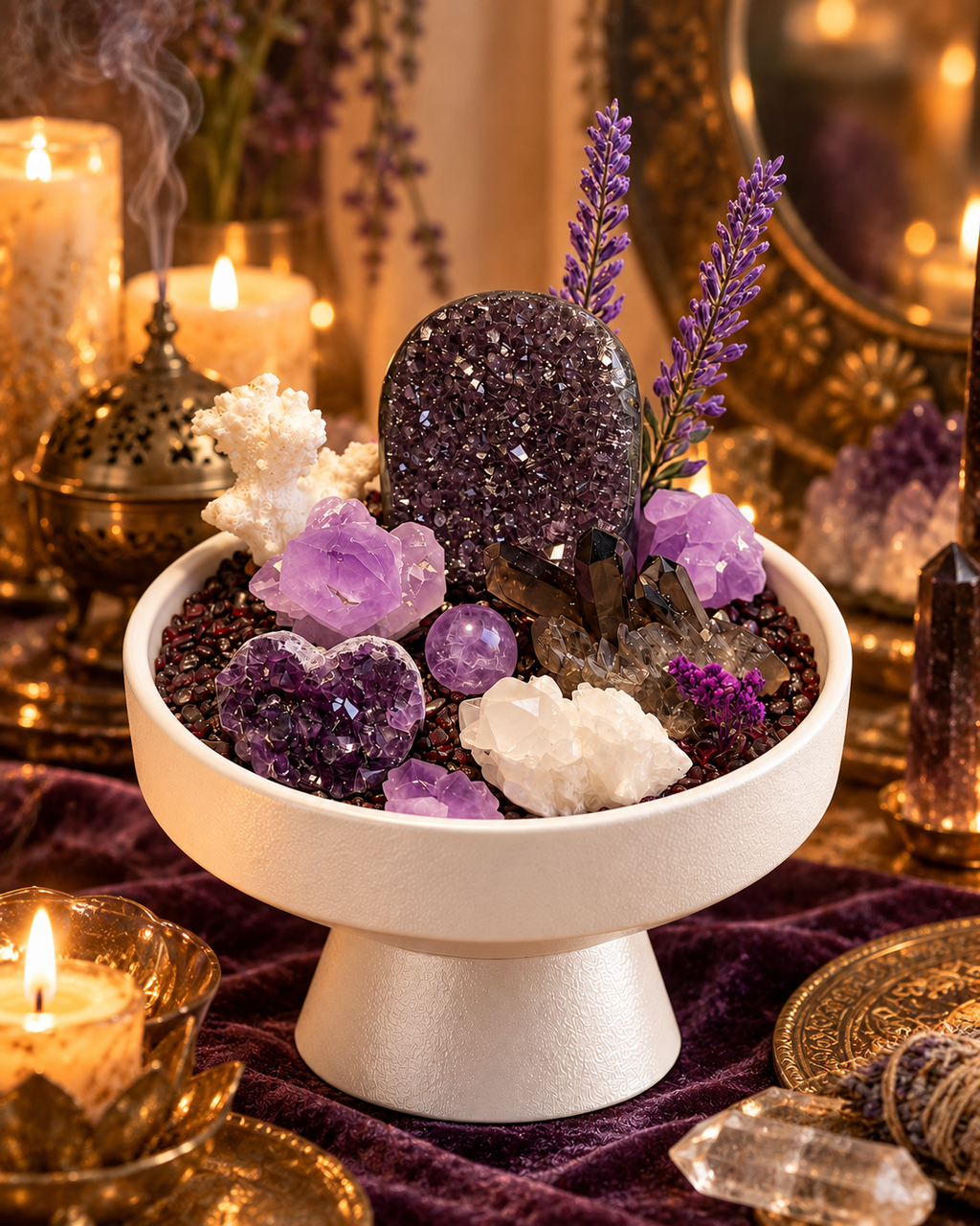 Violet Ground — Amethyst & Smoky Quartz Crystal Garden