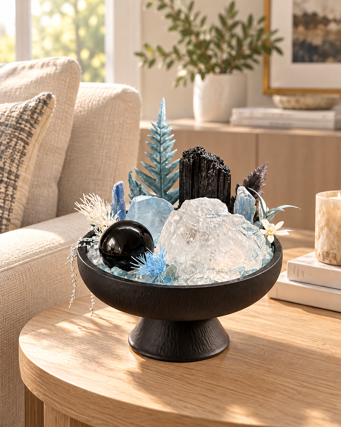 Polar Sentinel — Black Tourmaline & Clear Quartz Crystal Garden