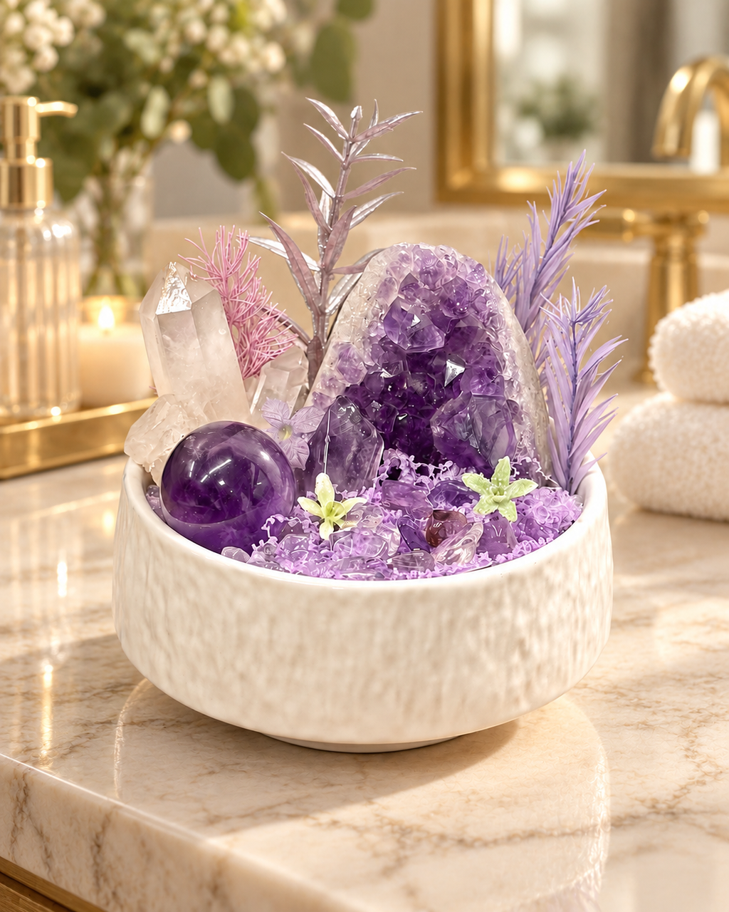 Lavender Hearth — Amethyst & Clear Quartz Crystal Garden