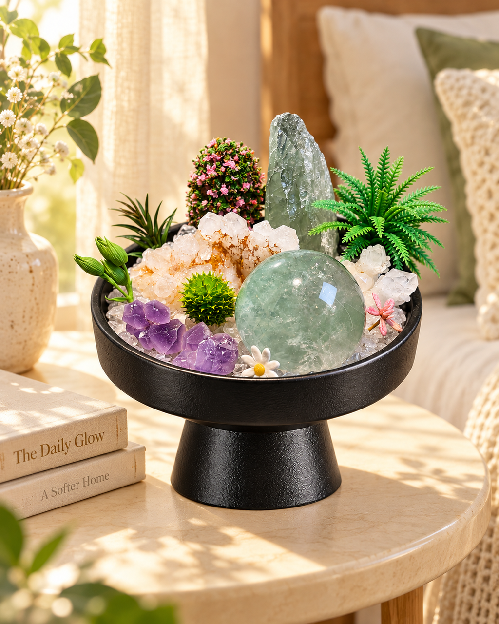 Verdant Orb — Clear Quartz & Amethyst Crystal Garden