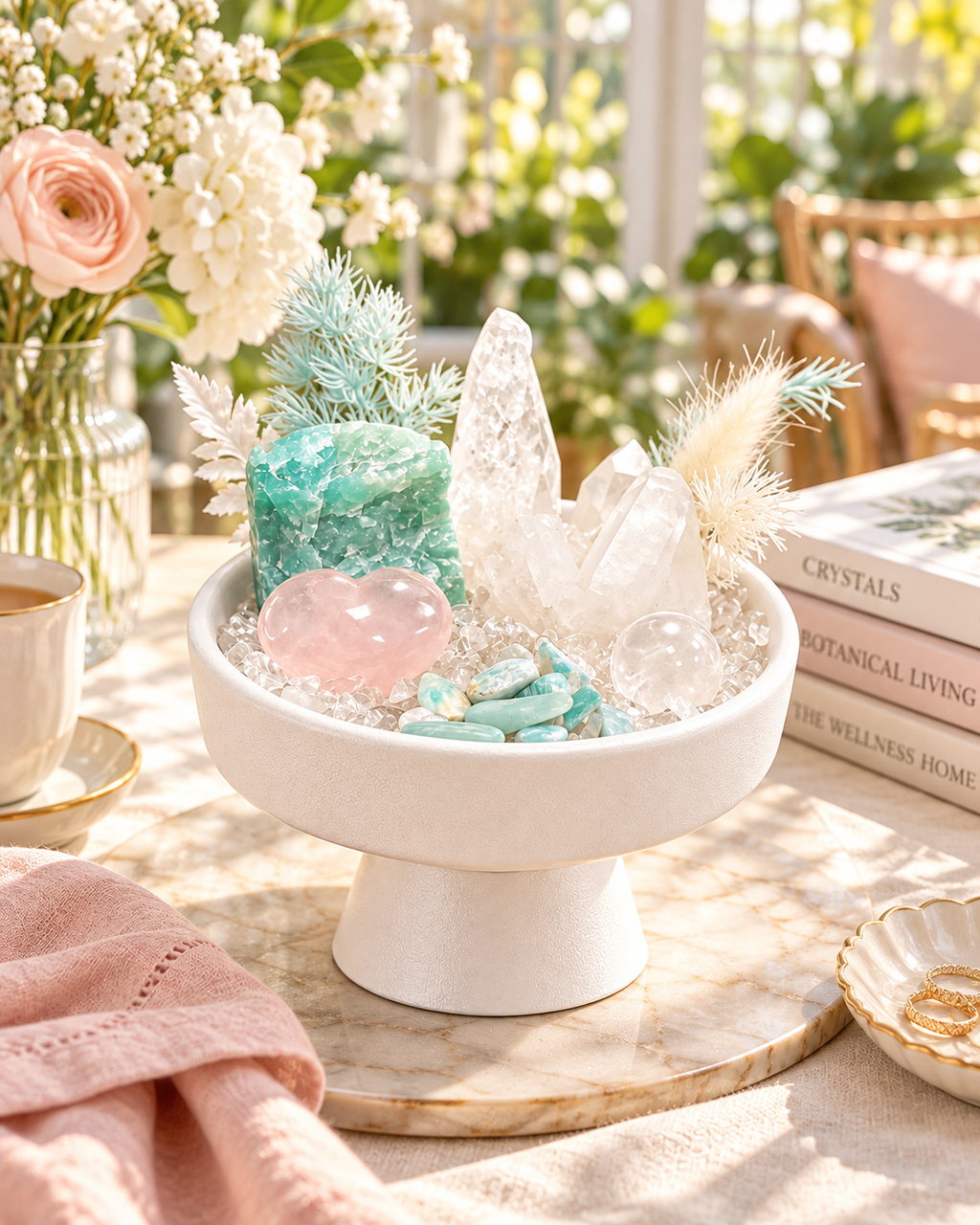 Blush Lagoon — Clear Quartz & Rose Quartz Crystal Garden