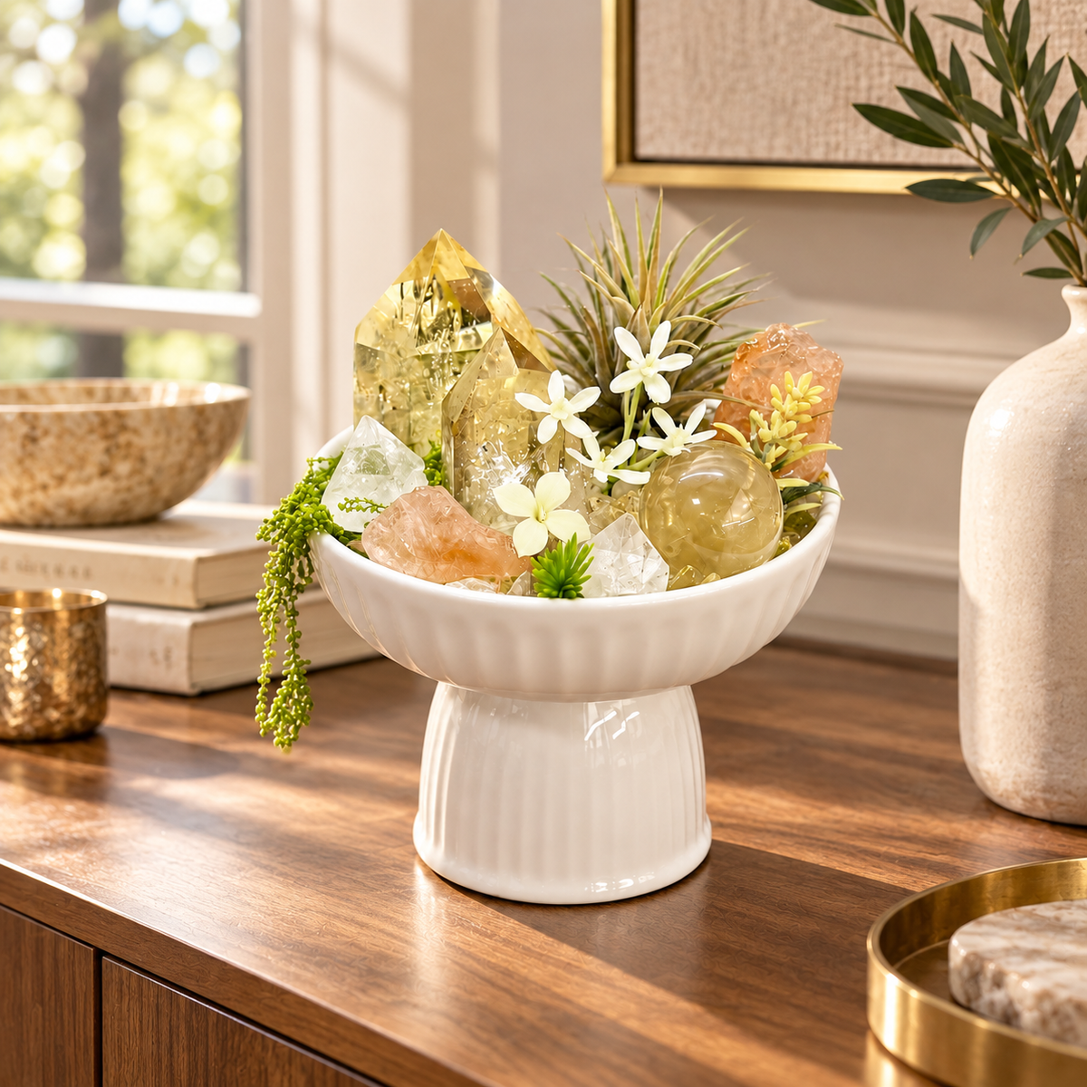 Golden Petal — Citrine & Clear Quartz Crystal Garden