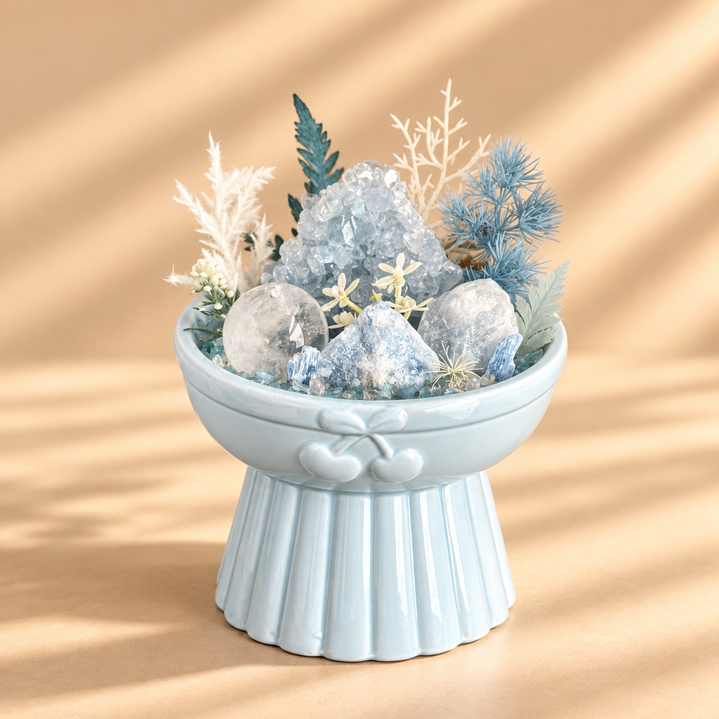 Glacier Blossom — Blue Calcite & Clear Quartz Crystal Garden