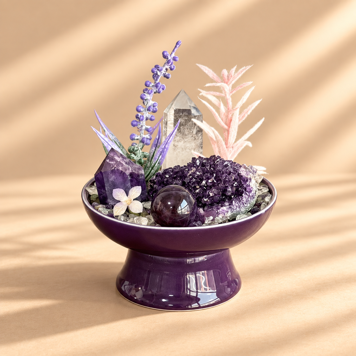 Violet Poise — Amethyst & Clear Quartz Crystal Garden