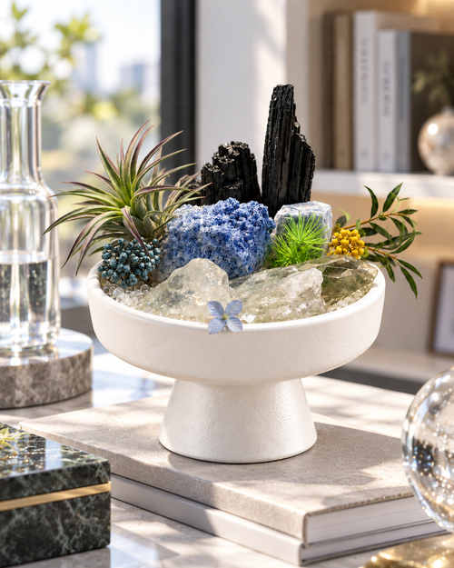 Azure Pillars — Black Tourmaline & Clear Quartz Crystal Garden