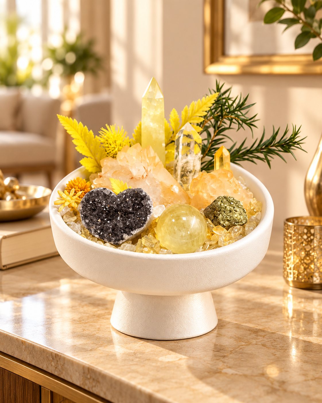 Golden Radiance — Clear Quartz & Pyrite Crystal Garden