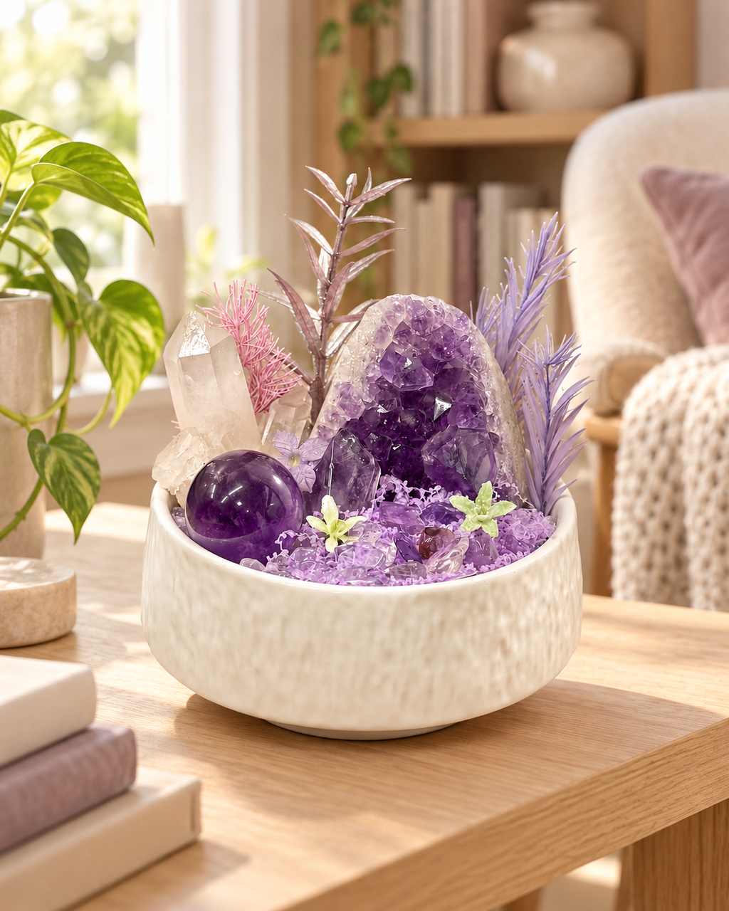 Lavender Hearth — Amethyst & Clear Quartz Crystal Garden