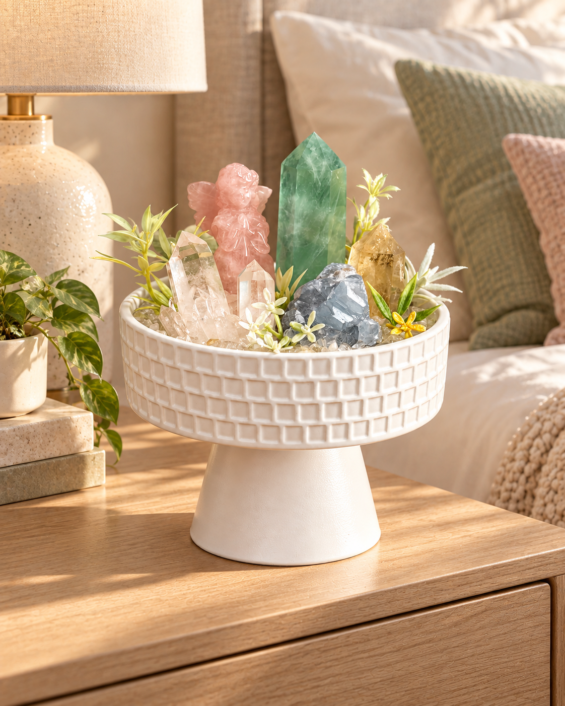 Garden Prism — Green Fluorite & Rose Quartz Crystal Garden