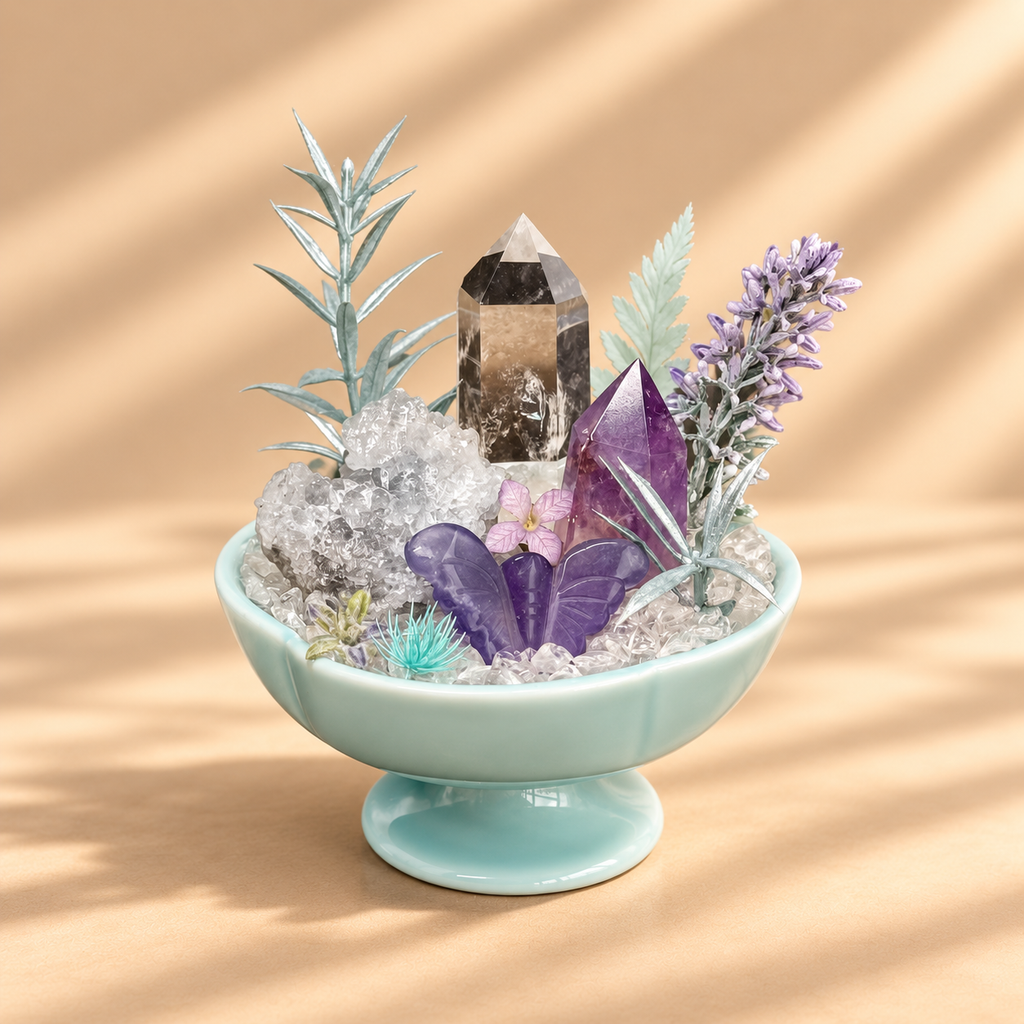 Twilight Prism — Amethyst & Smoky Quartz Crystal Garden
