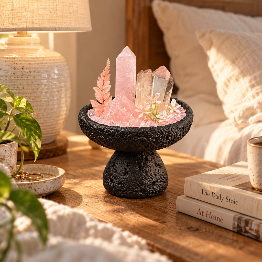 Blush Horizon — Rose Quartz & Clear Quartz Crystal Garden