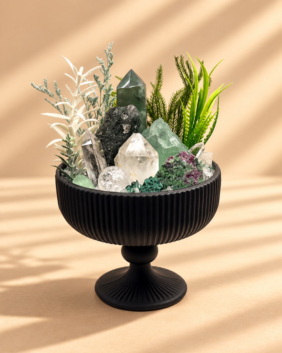 Evergreen Clarity — Green Fluorite & Clear Quartz Crystal Garden