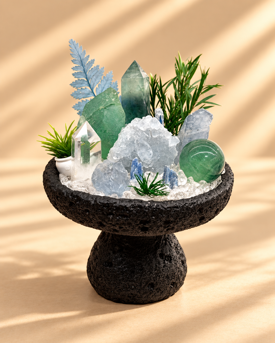 Alpine Verdure — Green Fluorite & Clear Quartz Crystal Garden