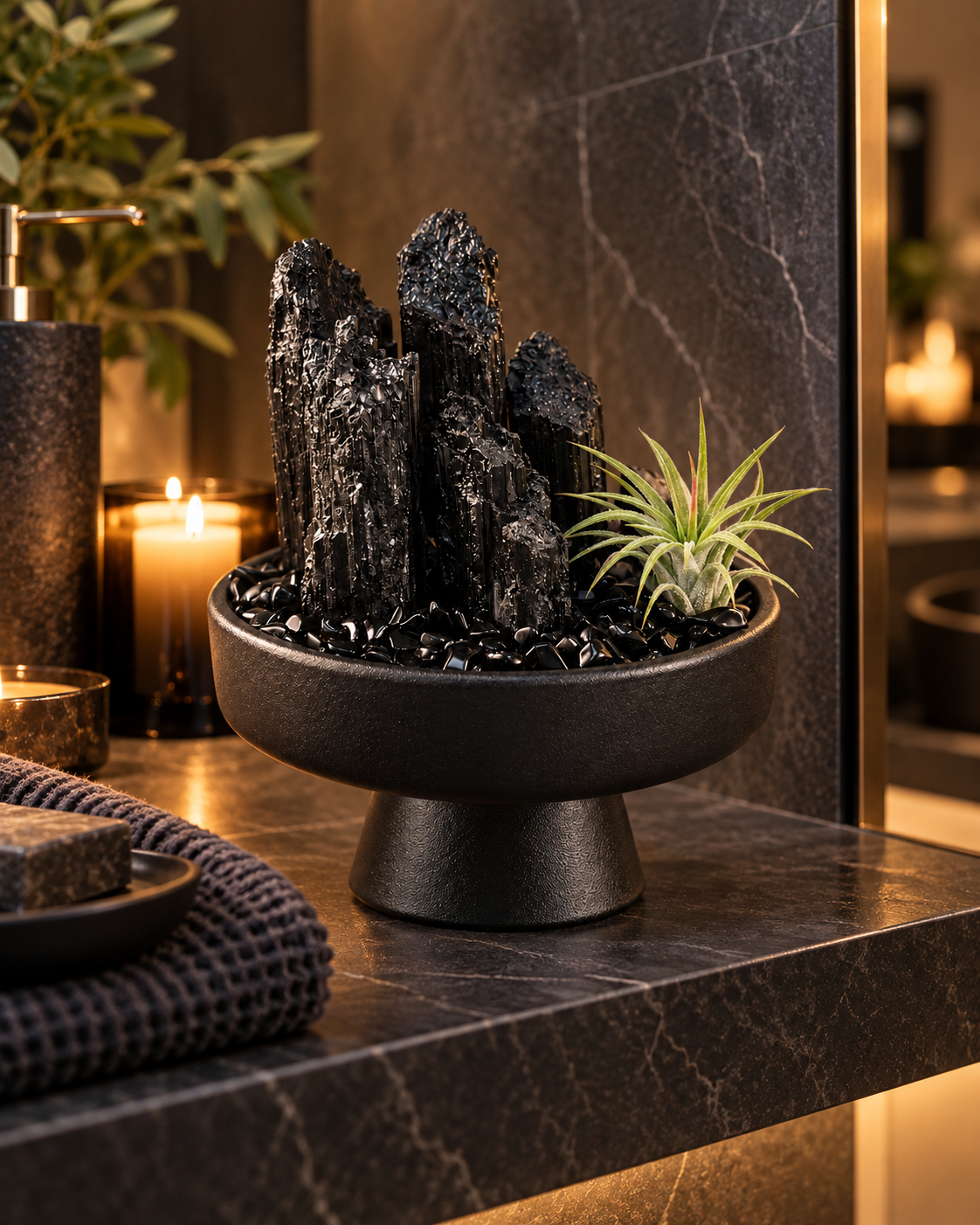 Noir Pillars — Black Tourmaline Crystal Garden