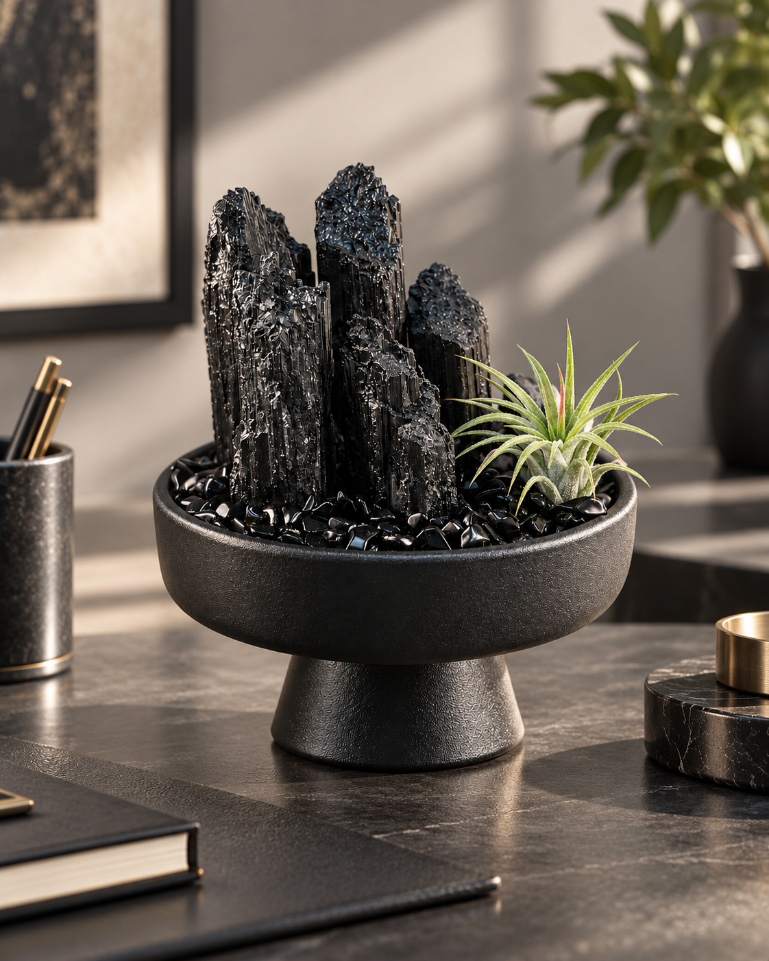 Noir Pillars — Black Tourmaline Crystal Garden