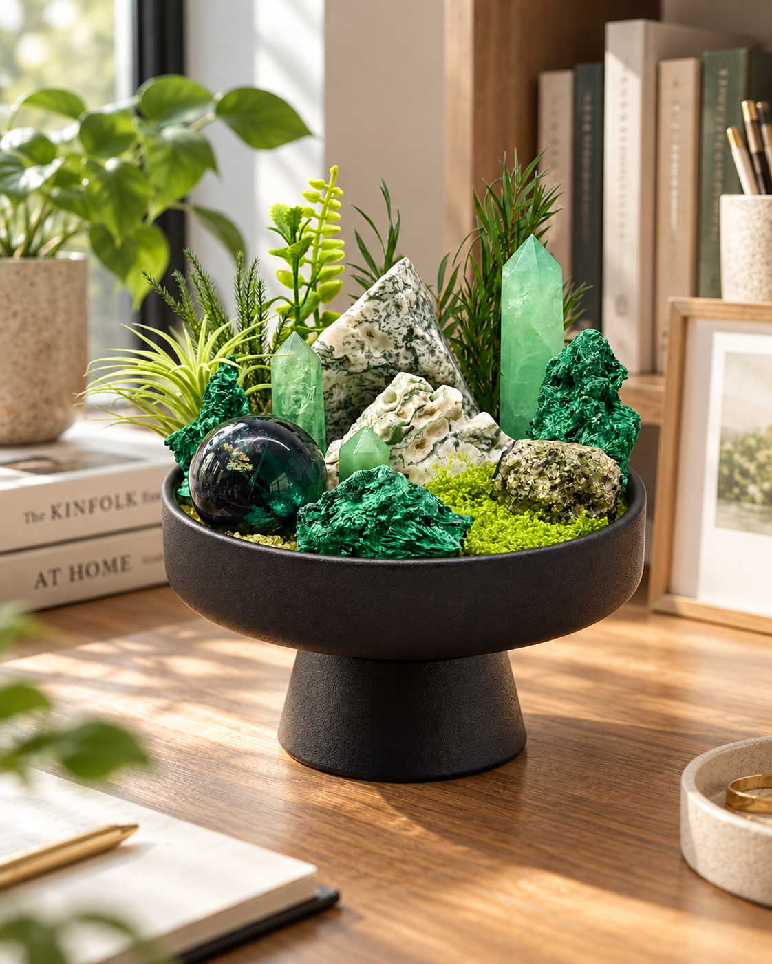 Verdant Monument — Green Fluorite & Malachite Crystal Garden