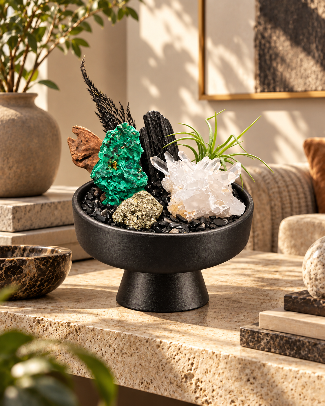 Verdant Forge — Black Tourmaline & Clear Quartz Crystal Garden