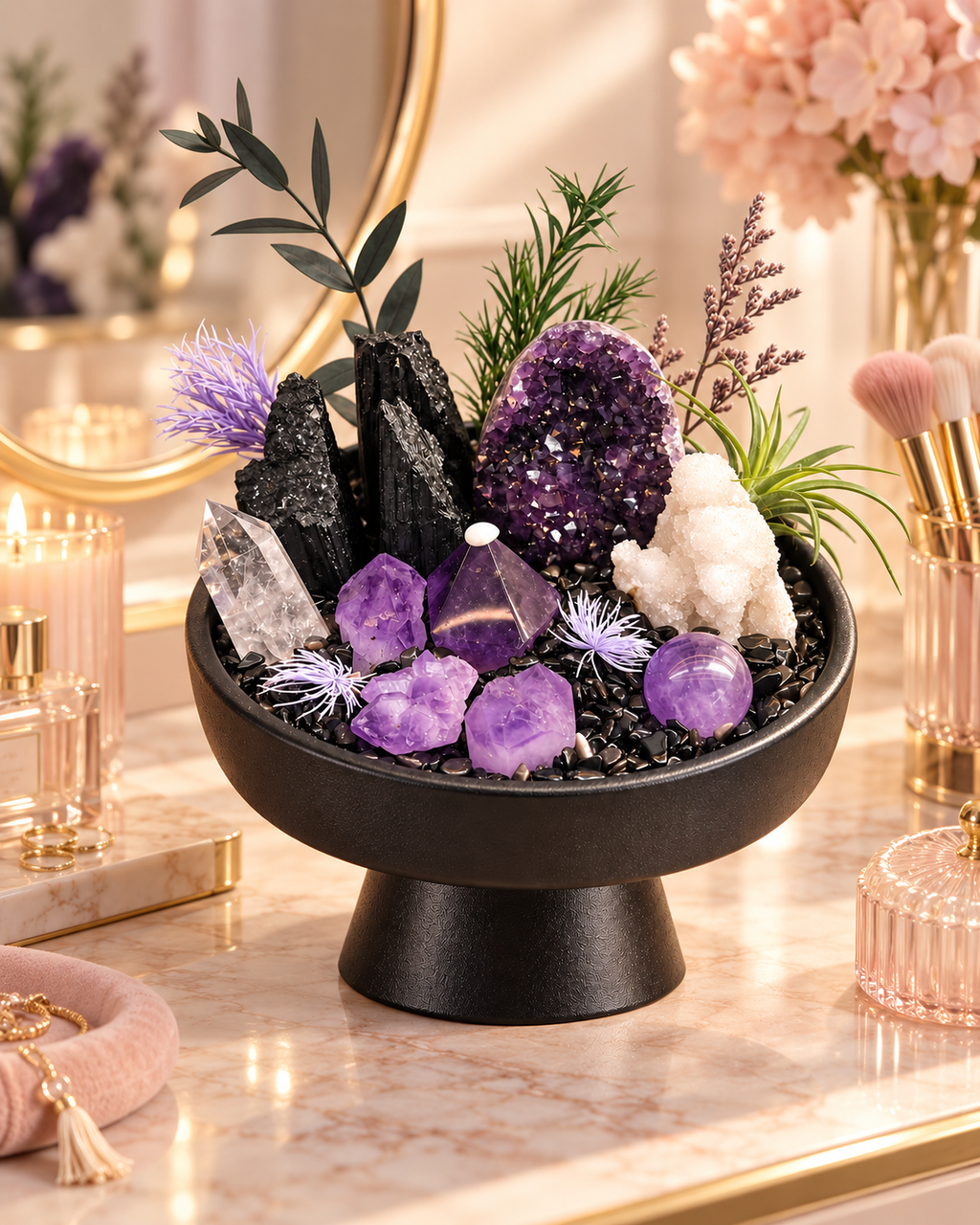 Violet Anchorage — Amethyst & Black Tourmaline Crystal Garden