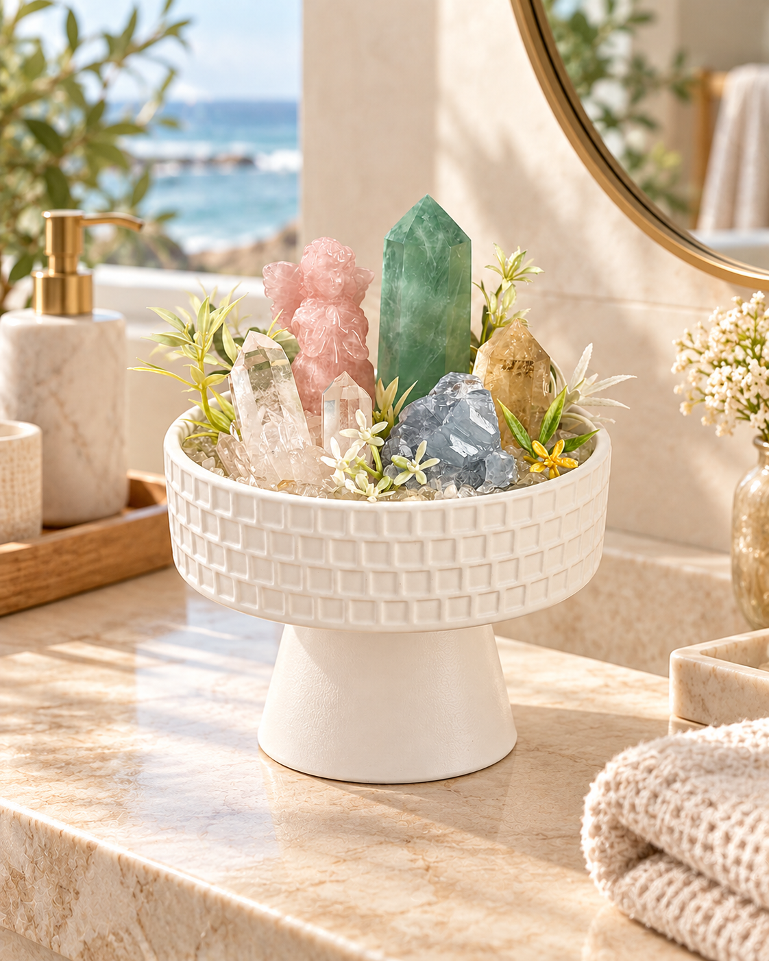 Garden Prism — Green Fluorite & Rose Quartz Crystal Garden