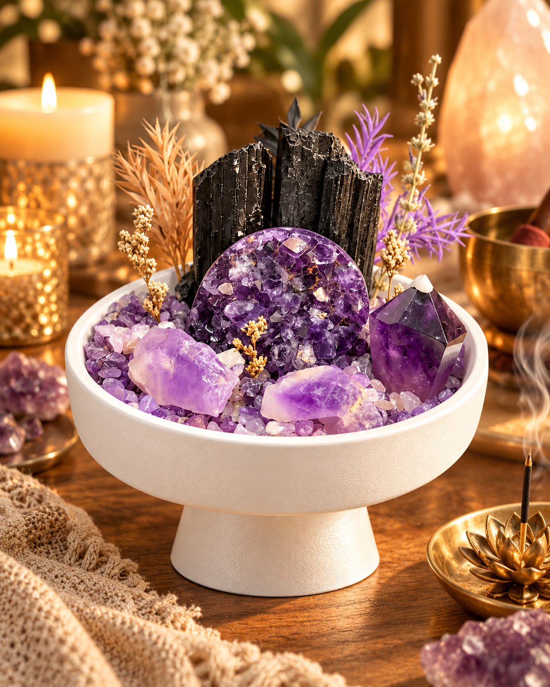 Violet Monolith — Black Tourmaline & Amethyst Crystal Garden