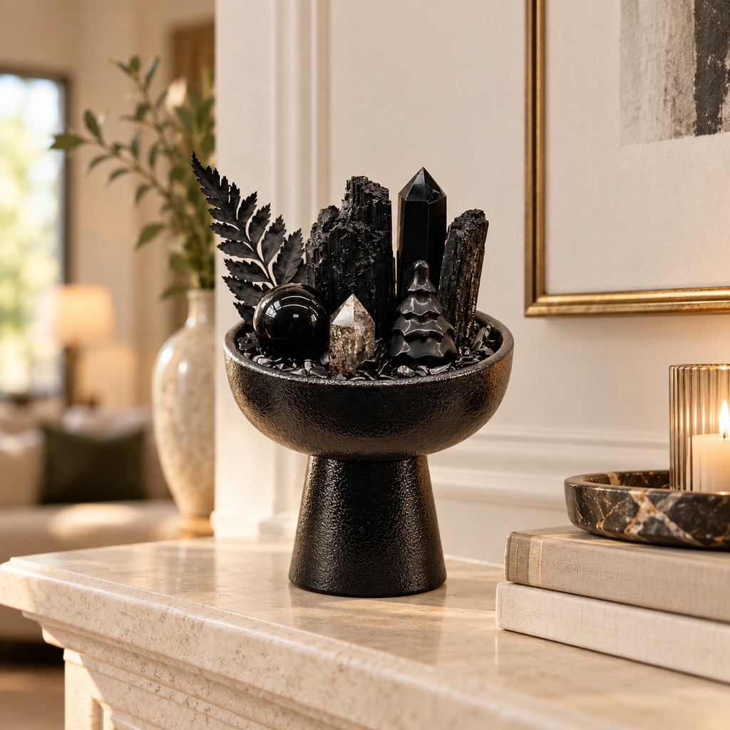 Night Citadel — Black Tourmaline & Black Obsidian Crystal Garden