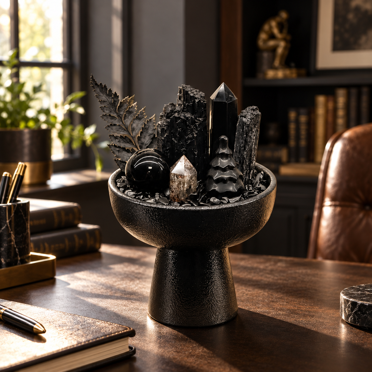 Night Citadel — Black Tourmaline & Black Obsidian Crystal Garden