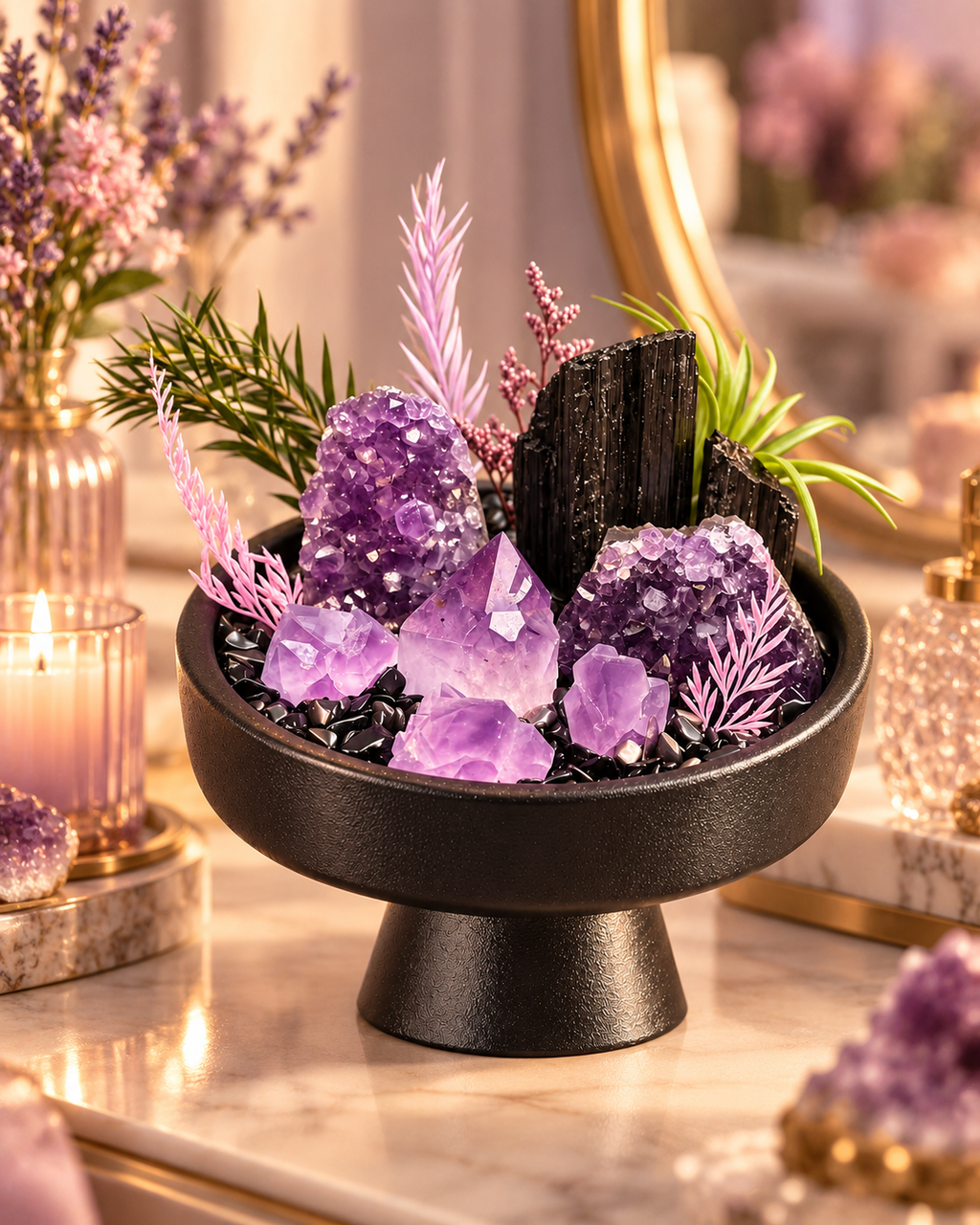 Violet Bastion II — Amethyst & Black Tourmaline Crystal Garden