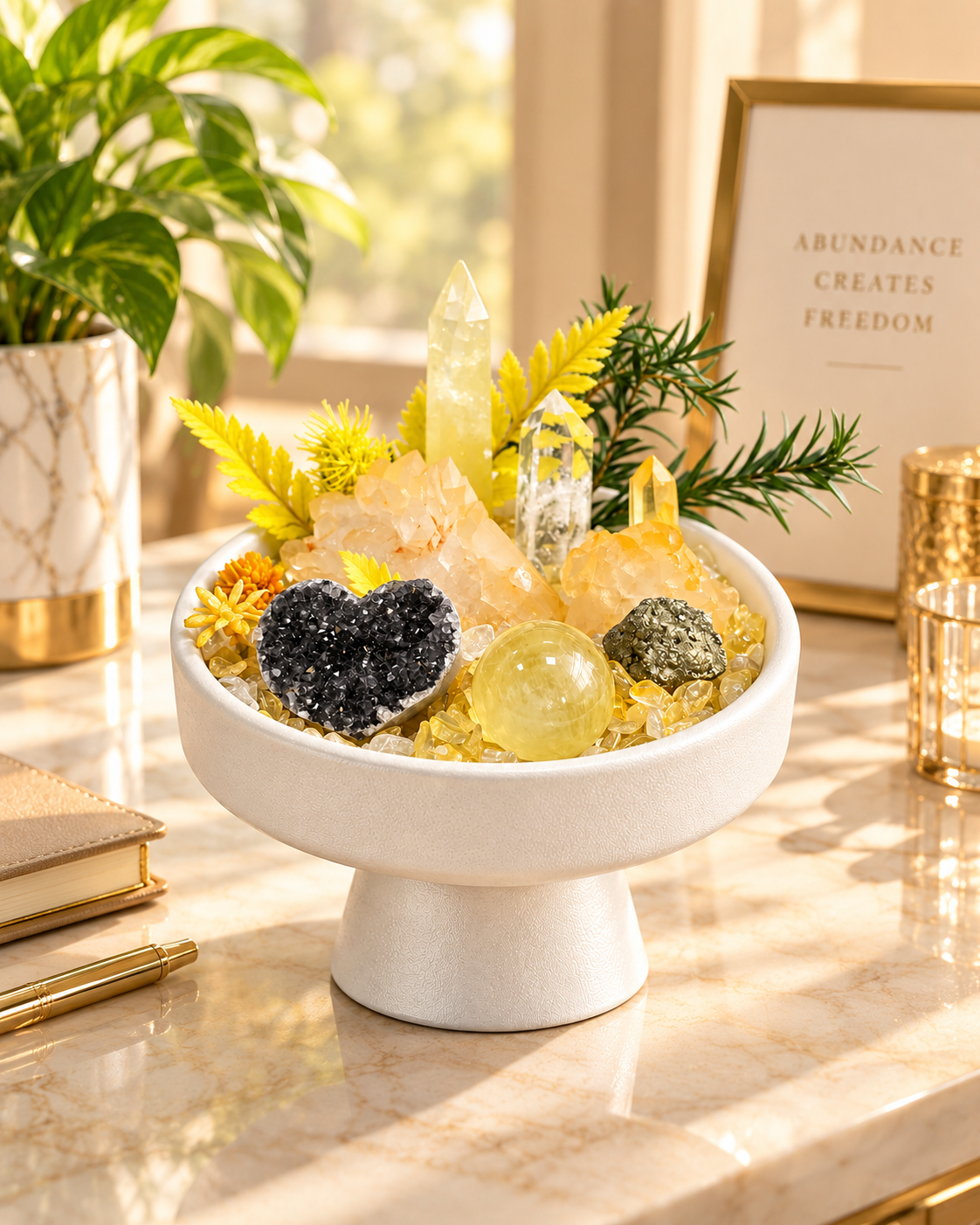 Golden Radiance — Clear Quartz & Pyrite Crystal Garden