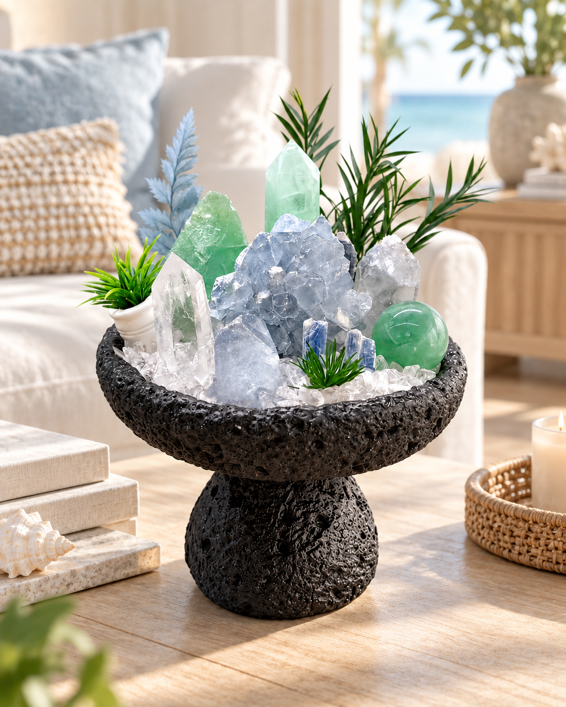 Verdant Glacier — Green Fluorite & Clear Quartz Crystal Garden
