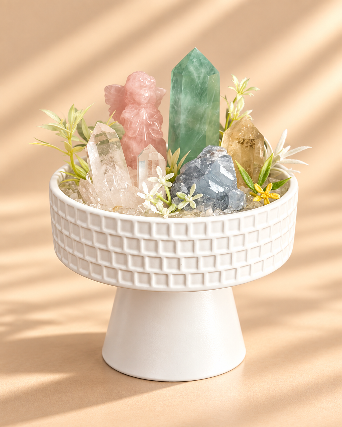 Garden Prism — Green Fluorite & Rose Quartz Crystal Garden